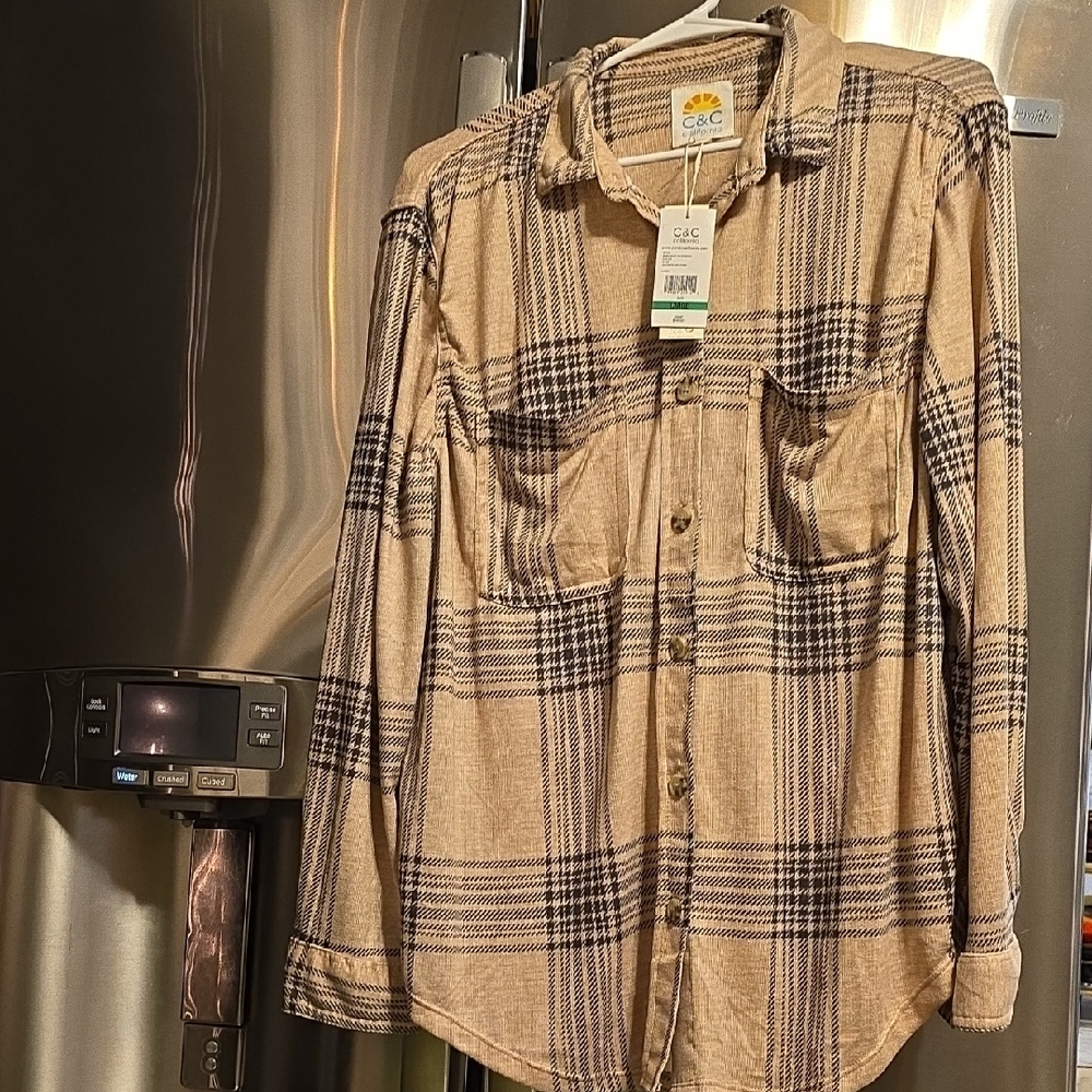 C&C California Oatmeal Heather Plaid Blouse